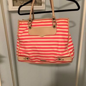 Rebecca Minkoff hot pink and cream striped tote bag